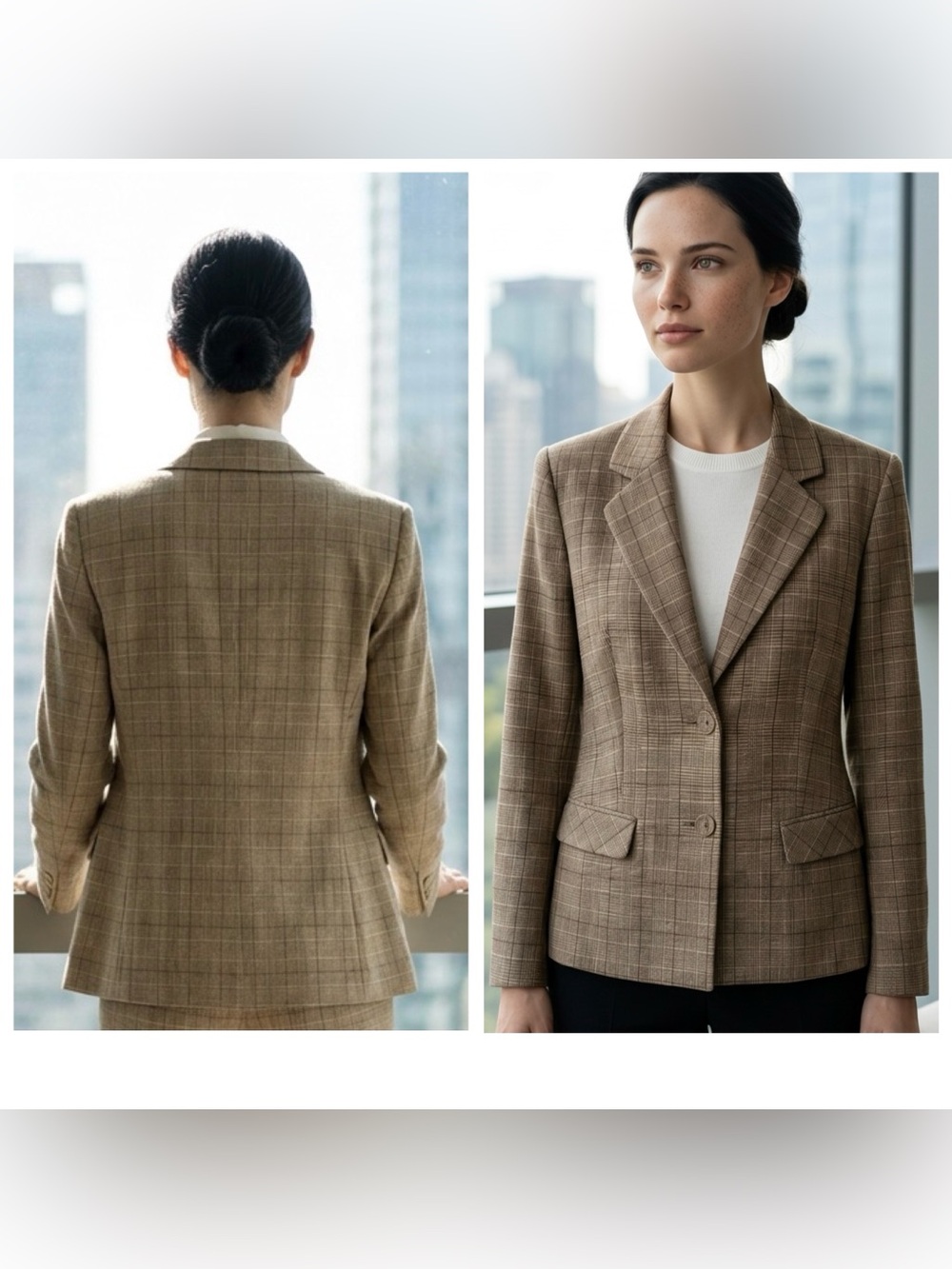 Koret Women Sz 10 Vintage Single Breasted plaid button blazer pockets